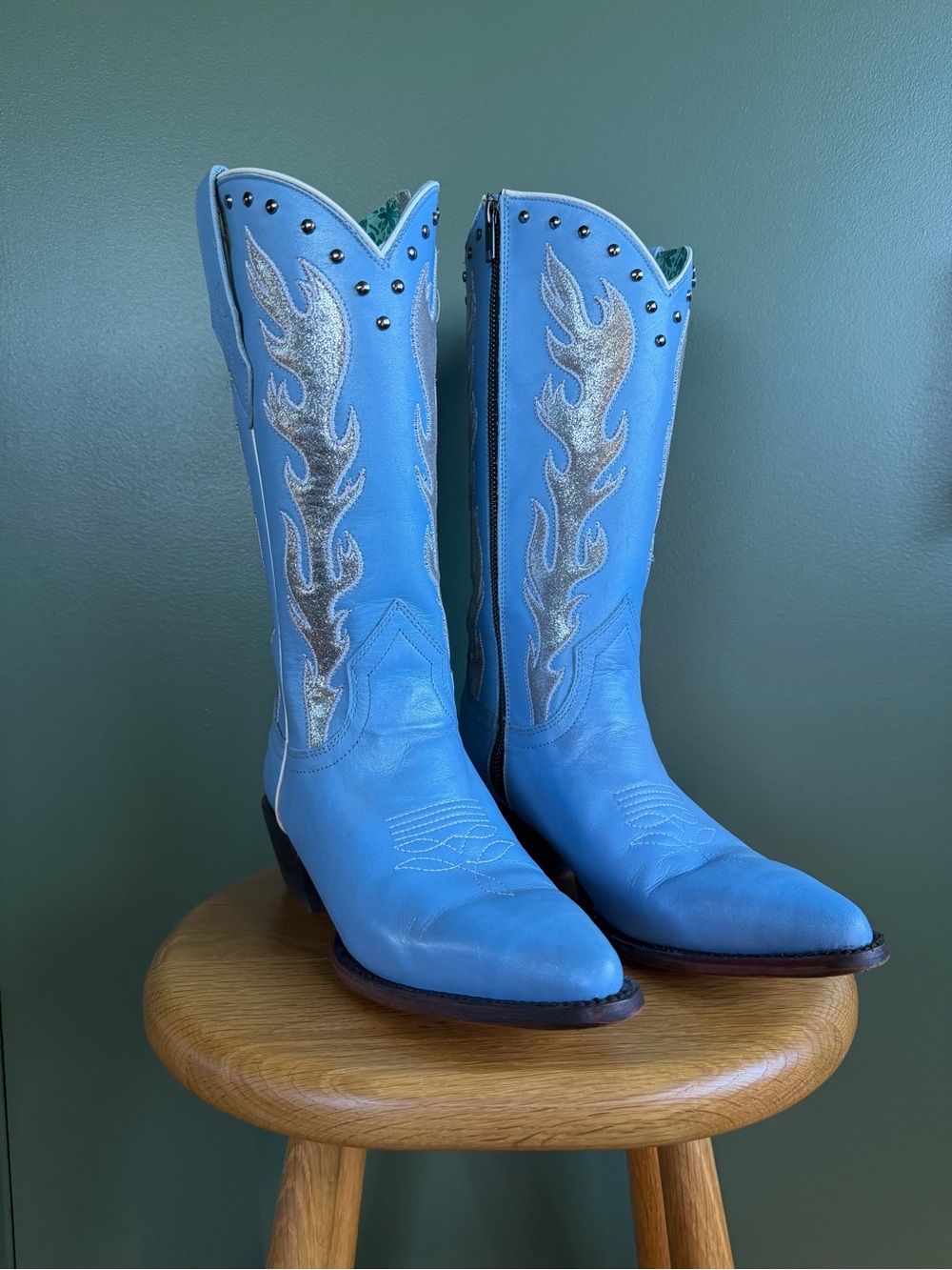 Corral Blue Western Cowboy Boots with Silver Flame